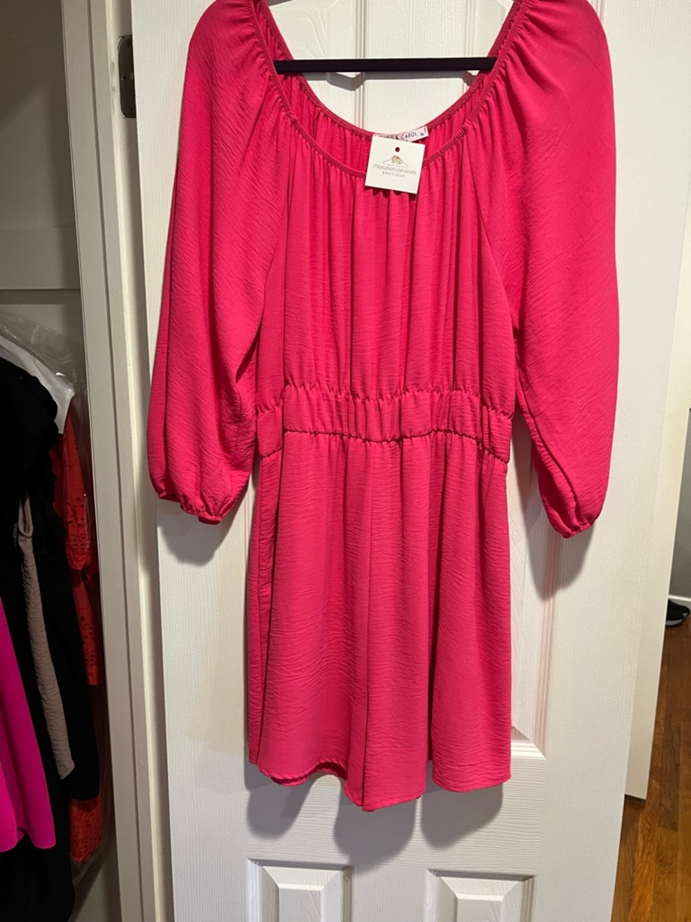 Chris & Carol Vibrant Pink Puff Sleeve Casual Romper